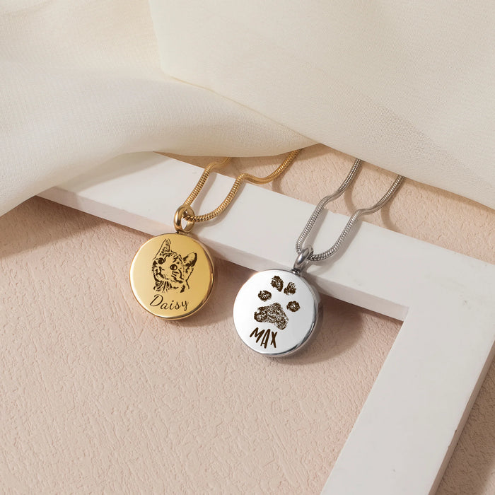 Pet Portrait Coin Memorial Snake Chain Necklace Cremation Jewelry-Jewelry-Anavia-Afterlife Essentials