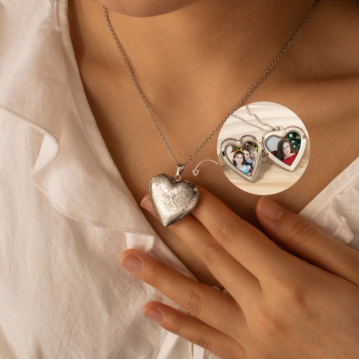 Wave Pattern Photo Heart Locket-Jewelry-Anavia-Afterlife Essentials