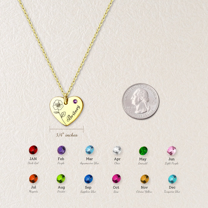 Birth Flower Birthstone Heart Necklace-Jewelry-Anavia-Afterlife Essentials
