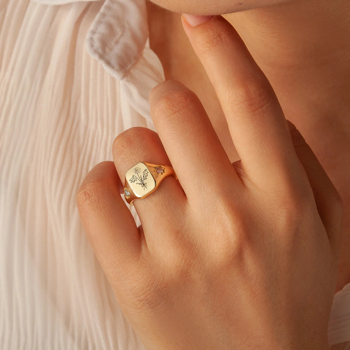 Personalized Birth Flower Birthstone Ring-Jewelry-Anavia-Afterlife Essentials