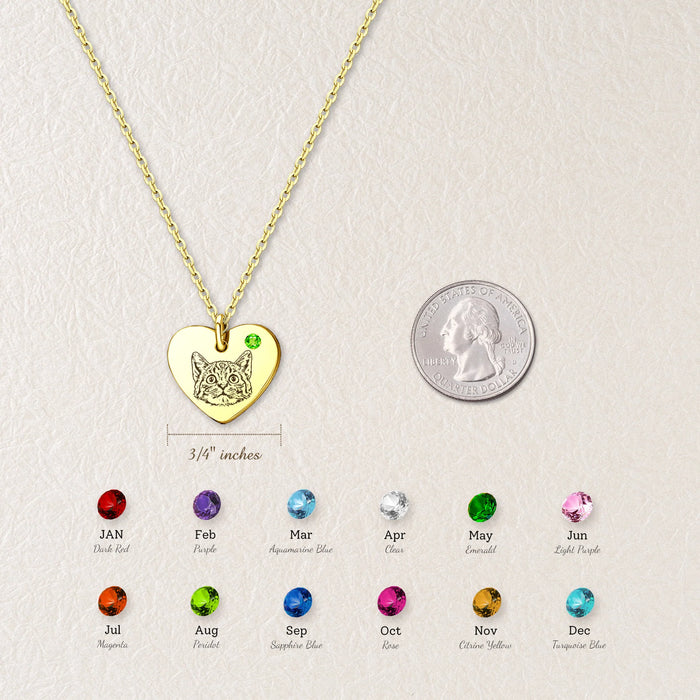 Pet Portrait Birthstone Heart Necklace-Jewelry-Anavia-Afterlife Essentials