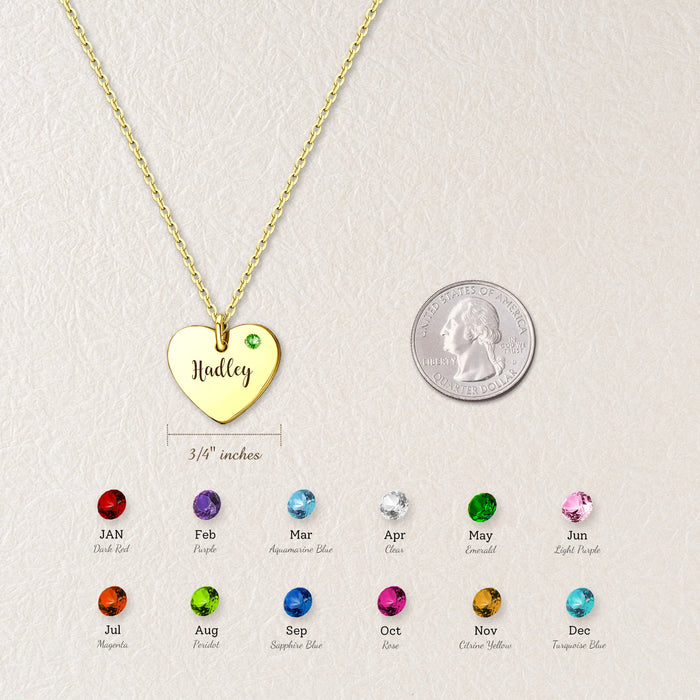 Custom Engraved Birthstone Heart Necklace-Jewelry-Anavia-Afterlife Essentials
