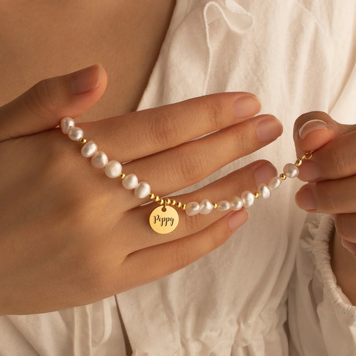 Personalized Round Pearl Bracelet-Jewelry-Anavia-Afterlife Essentials