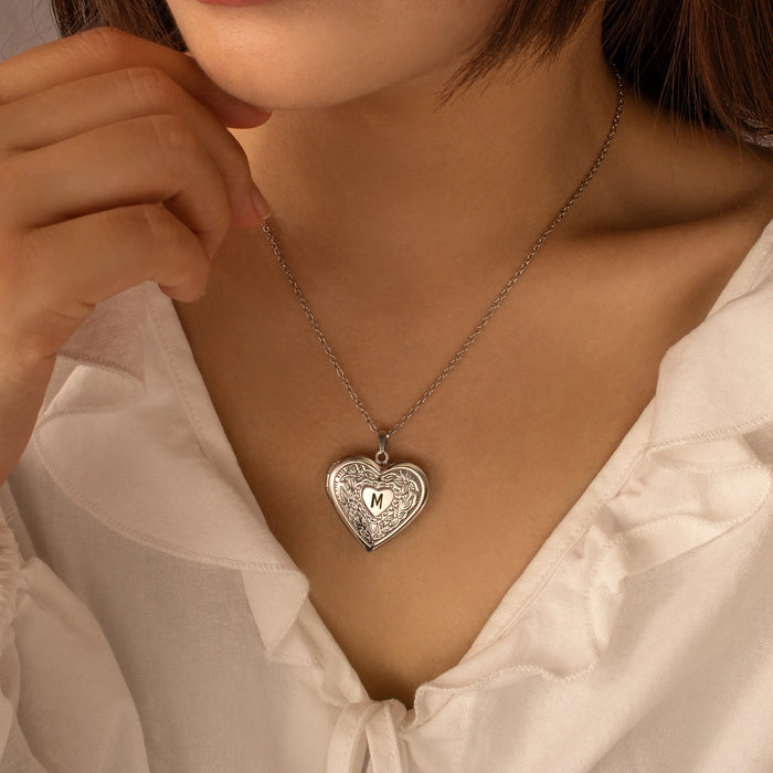 Raised Heart Flower Wreath Photo Heart Locket Necklace-Jewelry-Anavia-Afterlife Essentials