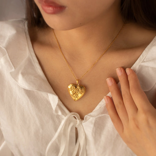 Custom Rose Photo Heart Locket Necklace-Jewelry-Anavia-Afterlife Essentials
