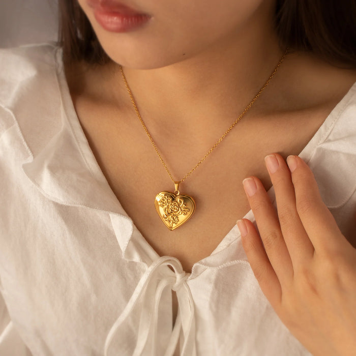 Custom Rose Photo Heart Locket Necklace-Jewelry-Anavia-Afterlife Essentials