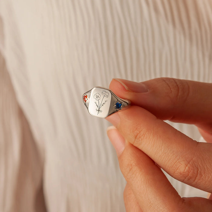Personalized Birth Flower Birthstone Ring-Jewelry-Anavia-Afterlife Essentials