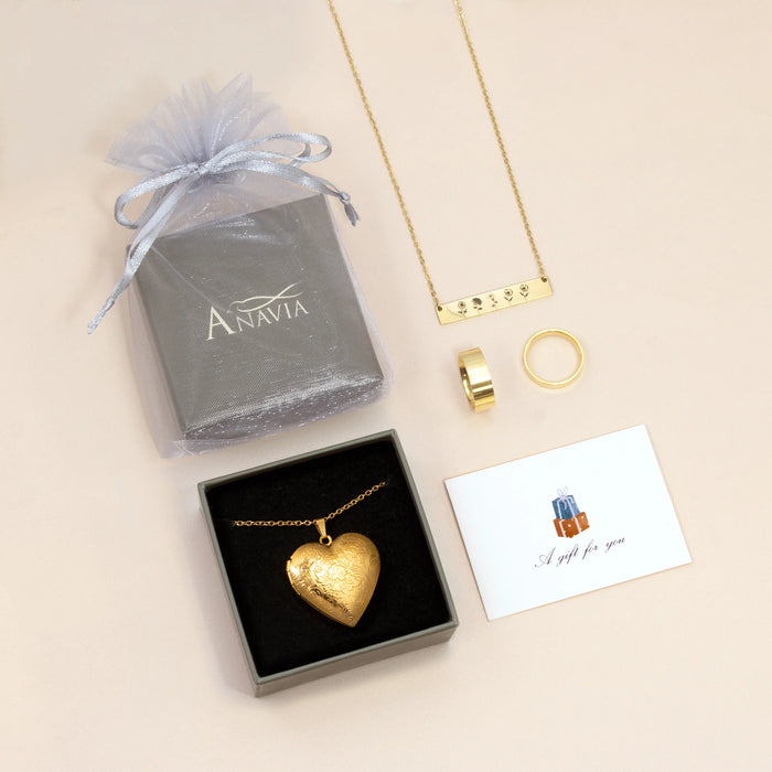 Wave Pattern Photo Heart Locket-Jewelry-Anavia-Afterlife Essentials