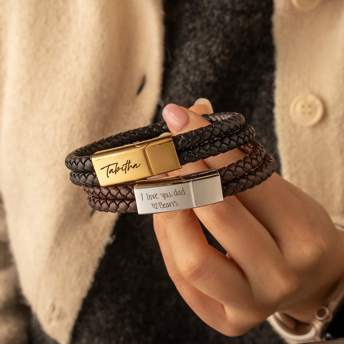 Custom Handwriting Double Strap Leather Bracelet-Jewelry-Anavia-Afterlife Essentials