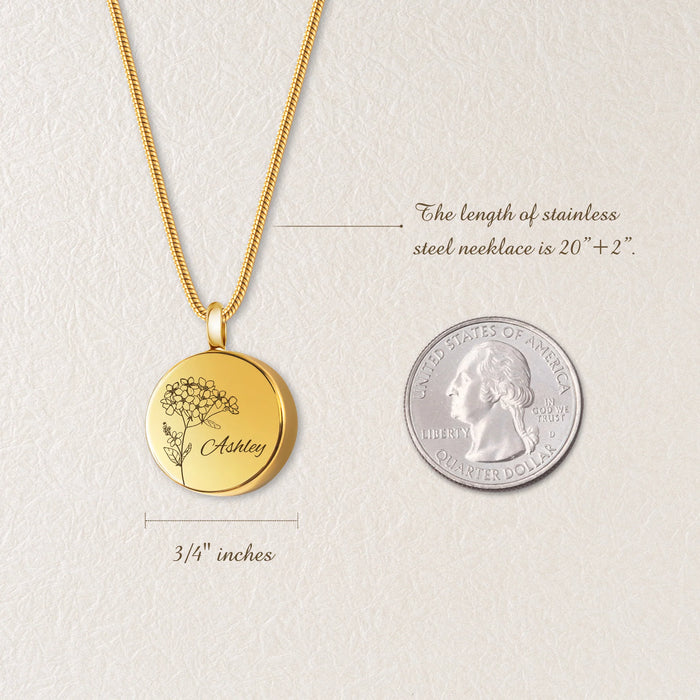 Coin Flower and Name Memorial Necklace Cremation Jewelry-Jewelry-Anavia-Afterlife Essentials