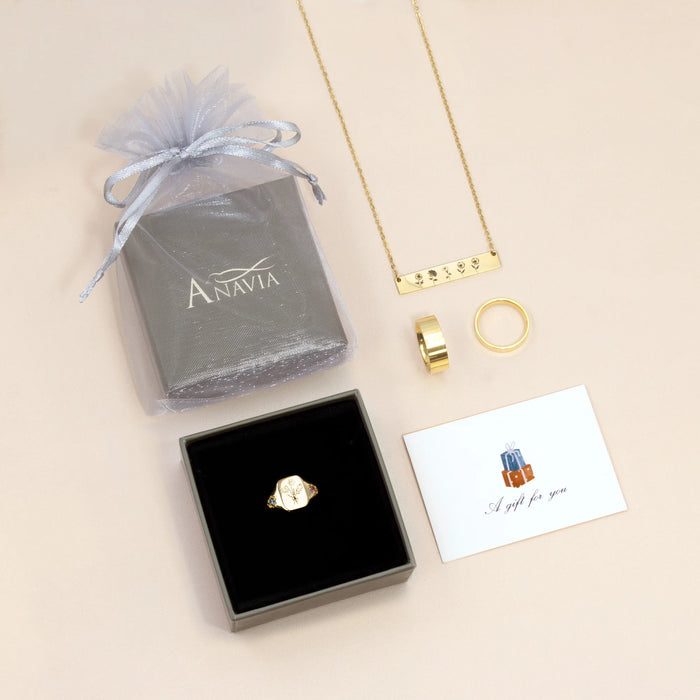 Personalized Birth Flower Birthstone Ring-Jewelry-Anavia-Afterlife Essentials