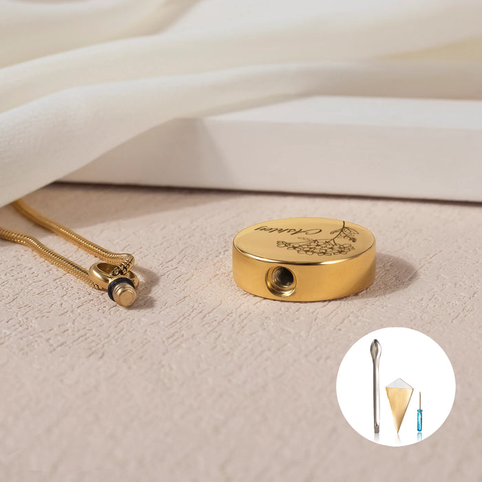 Coin Flower and Name Memorial Necklace Cremation Jewelry-Jewelry-Anavia-Afterlife Essentials