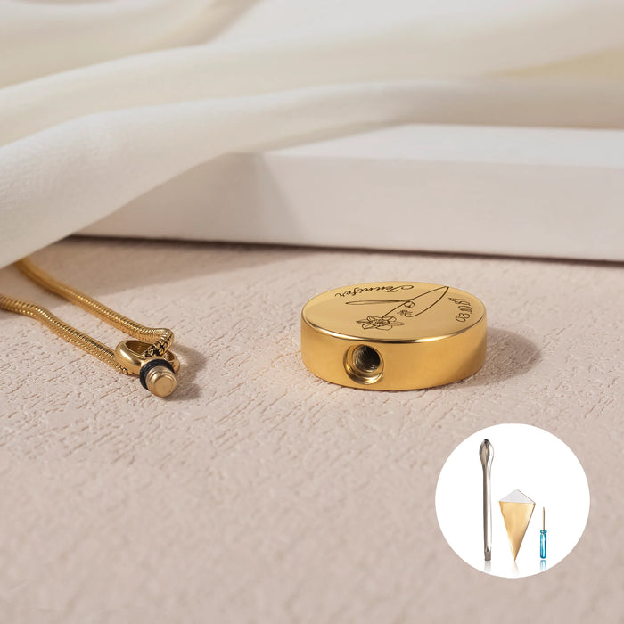 Coin Flower, Date, and Name Memorial Necklace Cremation Jewelry-Jewelry-Anavia-Afterlife Essentials