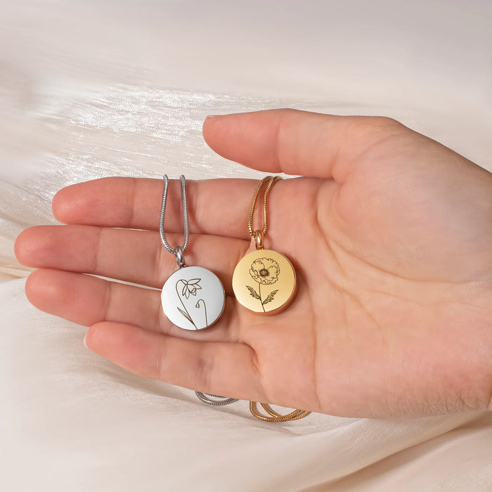 Coin One Flower Memorial Necklace Cremation Jewelry-Jewelry-Anavia-Afterlife Essentials