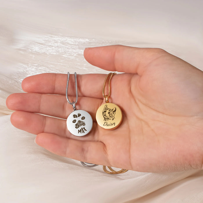 Pet Portrait Coin Memorial Snake Chain Necklace Cremation Jewelry-Jewelry-Anavia-Afterlife Essentials