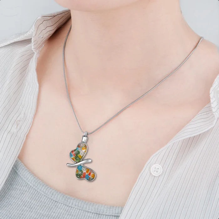 Flower Patch Butterfly Memorial Necklace Cremation Jewelry-Jewelry-Anavia-Afterlife Essentials