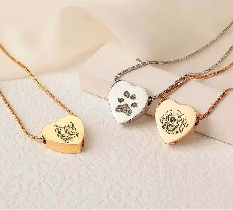 Pet Portrait Heart Memorial Necklace Cremation Jewelry-Jewelry-Anavia-Afterlife Essentials
