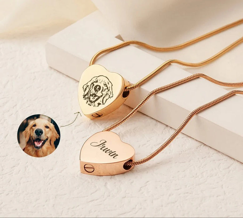 Pet Portrait Heart Memorial Necklace Cremation Jewelry-Jewelry-Anavia-Afterlife Essentials