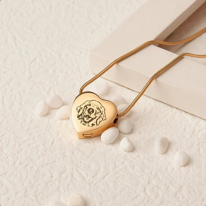 Pet Portrait Heart Memorial Necklace Cremation Jewelry-Jewelry-Anavia-Afterlife Essentials
