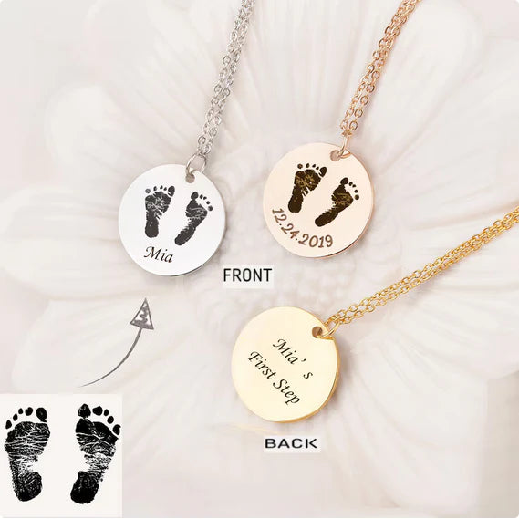 Custom Footprint Round Memorial Necklace-Jewelry-Anavia-Afterlife Essentials