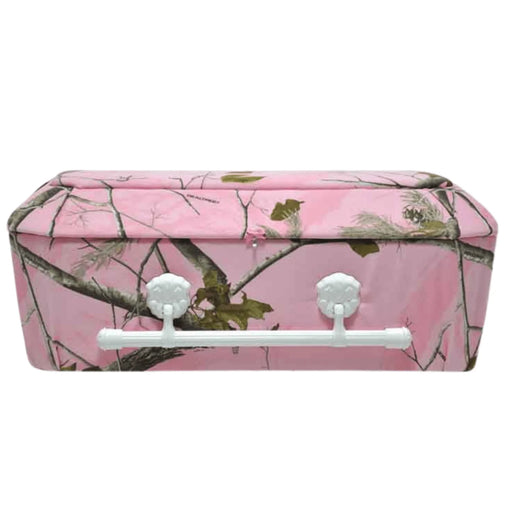 Camouflage Cloth-Covered Wood Pet Casket - Pink Camo-Pet Caskets-Titan Caskets-Afterlife Essentials