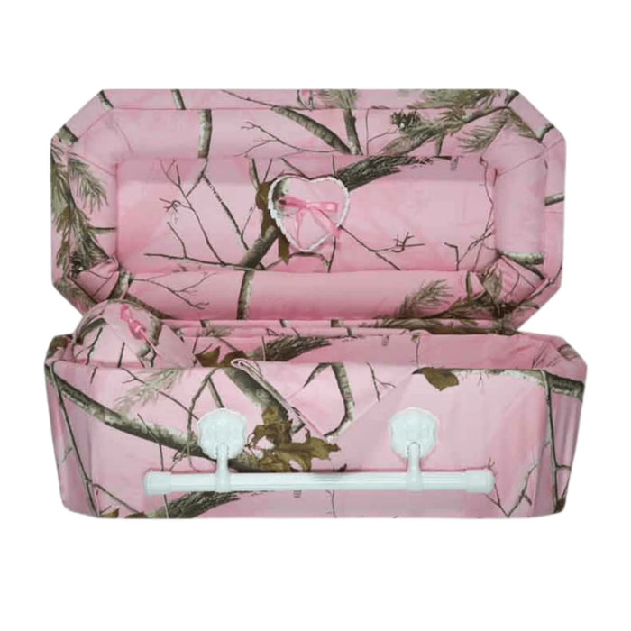 Camouflage Cloth-Covered Wood Pet Casket - Pink Camo-Pet Caskets-Titan Caskets-Afterlife Essentials