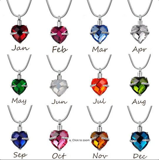 Crystal Birthstone Heart Memorial Necklace-Jewelry-Anavia-Afterlife Essentials