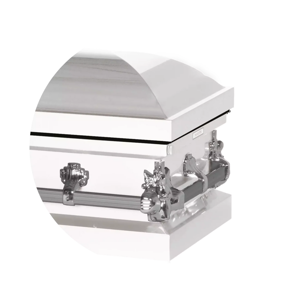 Steel Pet Casket - White & Silver with Pink — Afterlife Essentials