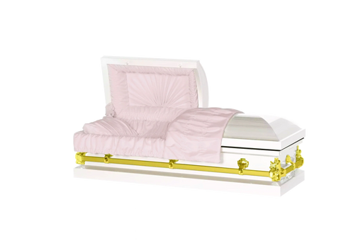 Steel Pet Casket - White & Gold with Pink-Pet Caskets-Titan Caskets-Afterlife Essentials