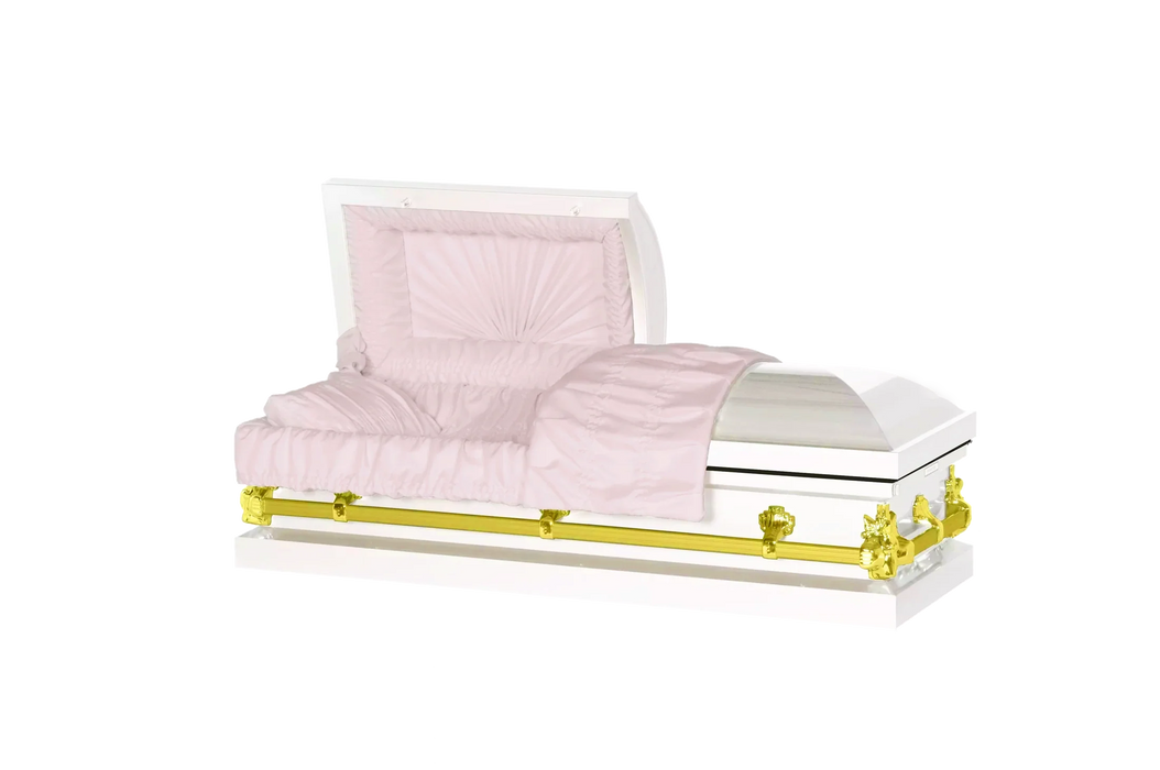 Steel Pet Casket - White & Gold with Pink-Pet Caskets-Titan Caskets-Afterlife Essentials