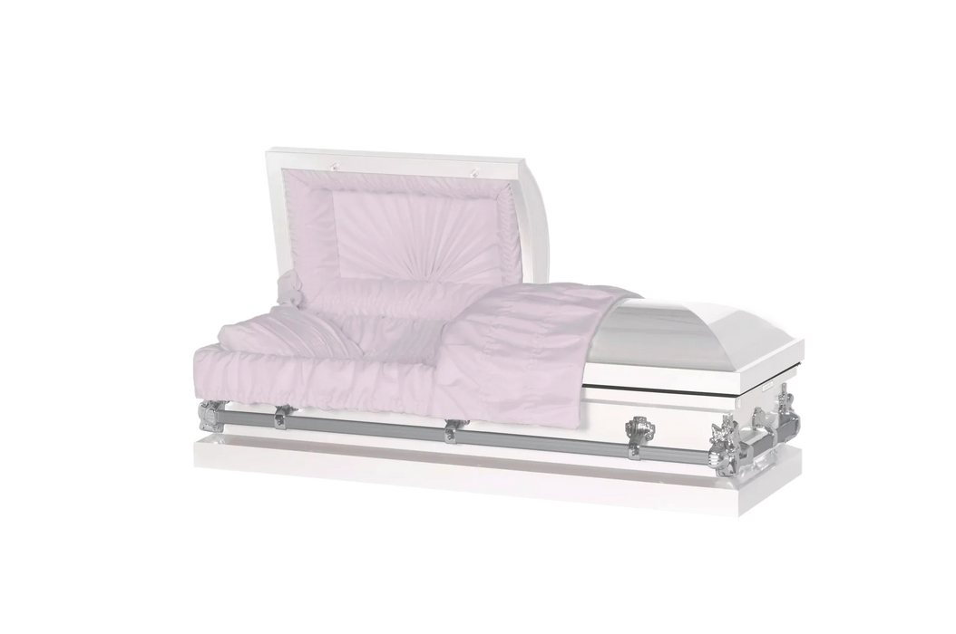 Steel Pet Casket - White & Silver with Pink-Pet Caskets-Titan Caskets-Afterlife Essentials