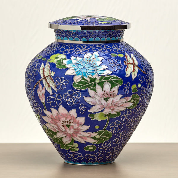 Filigree™ Cloisonné Lily Dragonfly, Full Size Urn-Cremation Urns-Terrybear-Afterlife Essentials