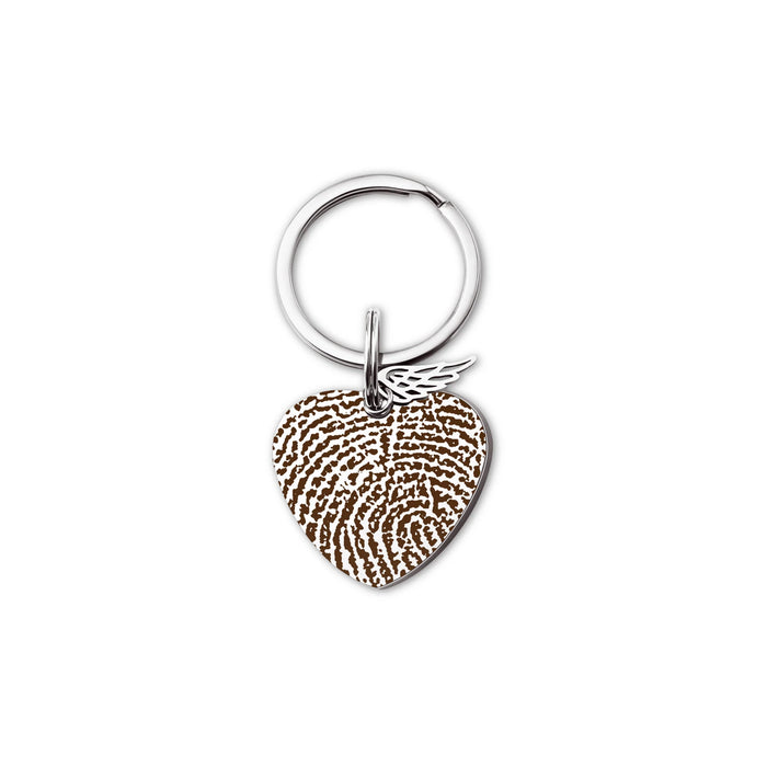 Fingerprint Heart Memorial Key Chain with Angel Wing Charm-Jewelry-Anavia-Afterlife Essentials