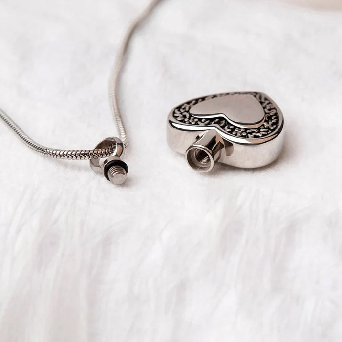 Black Floral Heart Memorial Necklace Cremation Jewelry-Jewelry-Anavia-Afterlife Essentials