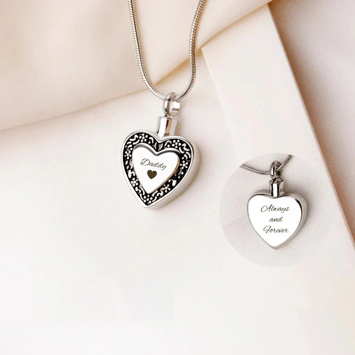 Black Floral Heart Memorial Necklace Cremation Jewelry-Jewelry-Anavia-Afterlife Essentials