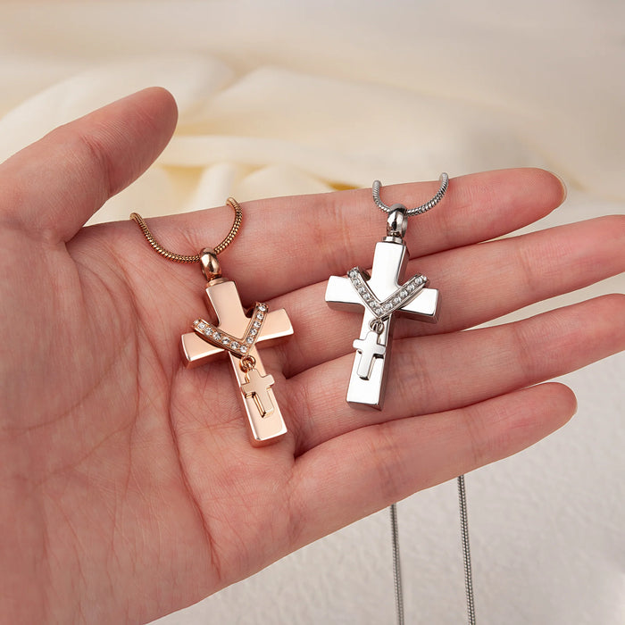 Premium Collet Cross Memorial Necklace Cremation Jewelry-Jewelry-Anavia-Afterlife Essentials