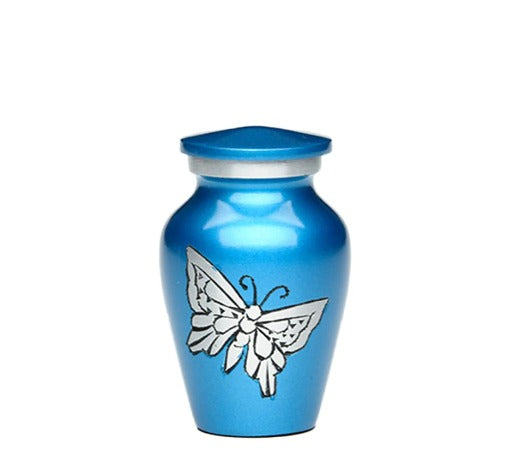 Classic Alloy keepsake with engraved silver butterflies-Cremation Urns-Bogati-Afterlife Essentials