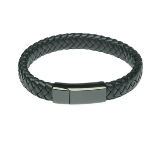 Braided Leather Flat Bracelet with Modern Clasp-8.5"-Jewelry-Bogati-Afterlife Essentials