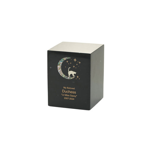 Monumental Memorials Cat & Moon Pink Inlay Black Extra Small Cremation Urn-Cremation Urns-Terrybear-Afterlife Essentials