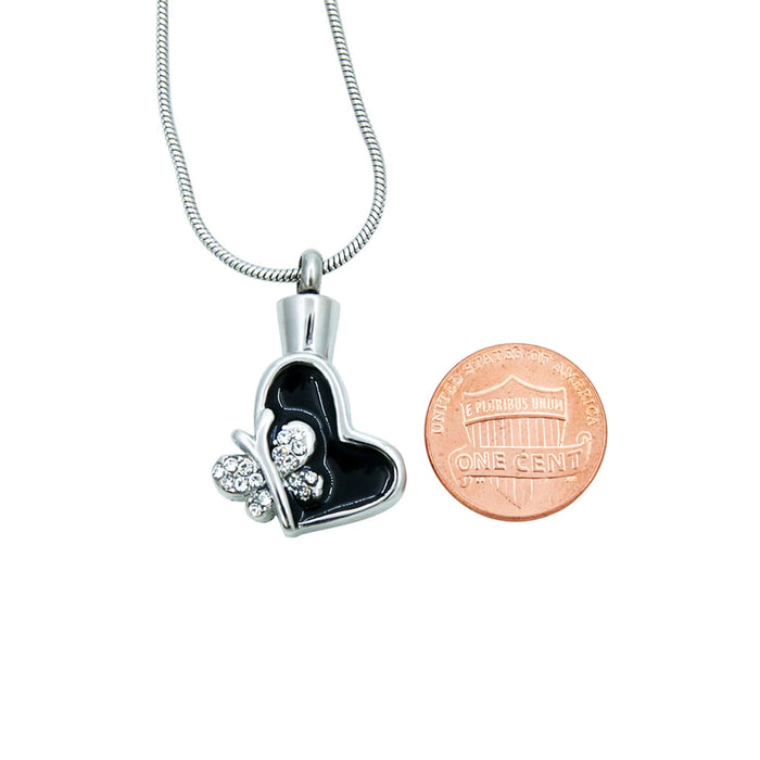 Crystal Black Butterfly Heart Memorial Necklace Cremation Jewelry-Jewelry-Anavia-Afterlife Essentials