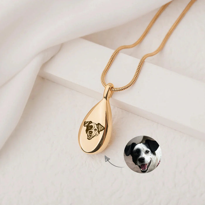 Pet Portrait Teardrop Memorial Necklace Cremation Jewelry-Jewelry-Anavia-Afterlife Essentials
