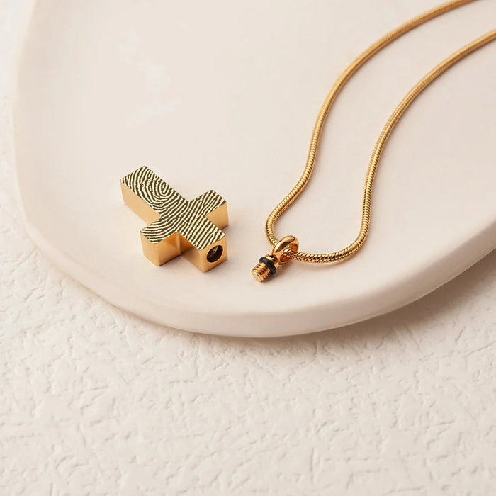 Cross Fingerprint Memorial Necklace Cremation Jewelry-Jewelry-Anavia-Afterlife Essentials