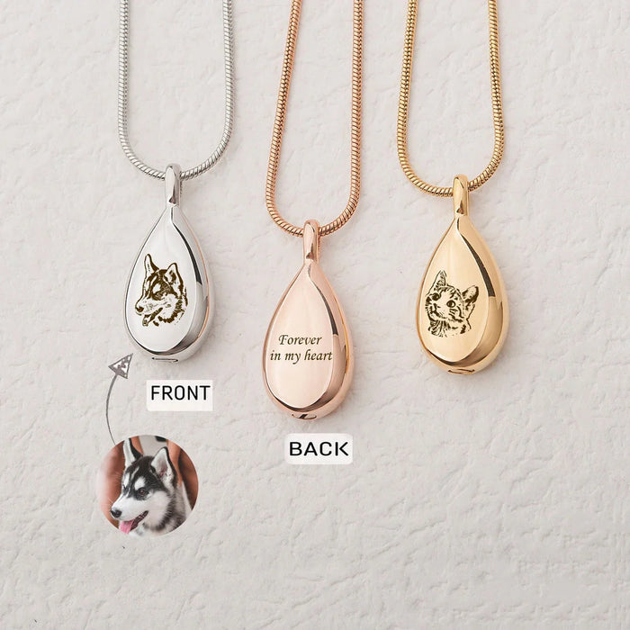Pet Portrait Teardrop Memorial Necklace Cremation Jewelry-Jewelry-Anavia-Afterlife Essentials