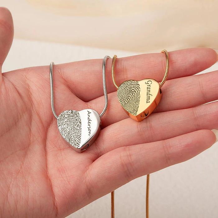 Half Heart Fingerprint Memorial Necklace Cremation Jewelry-Jewelry-Anavia-Afterlife Essentials
