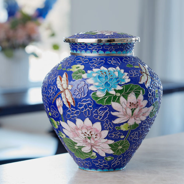 Filigree™ Cloisonné Lily Dragonfly, Full Size Urn-Cremation Urns-Terrybear-Afterlife Essentials