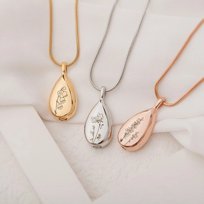 Birth Flower Teardrop Memorial Necklace-Jewelry-Anavia-Afterlife Essentials