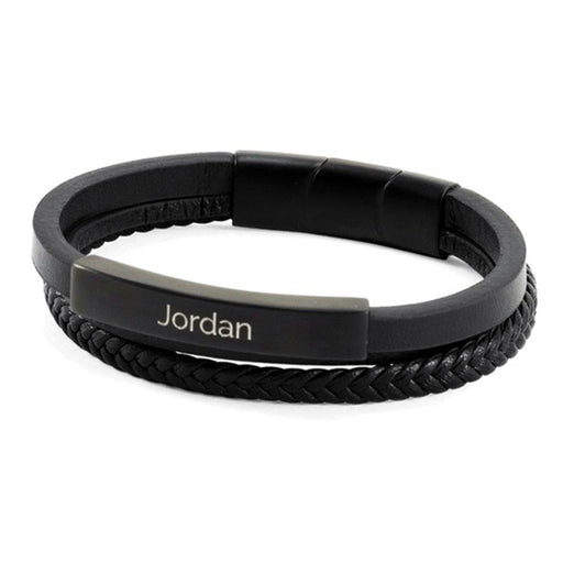 Triple Band Leather Bracelet, Onyx/Black Cremation Jewelry-Jewelry-Urns of Distinction-Afterlife Essentials