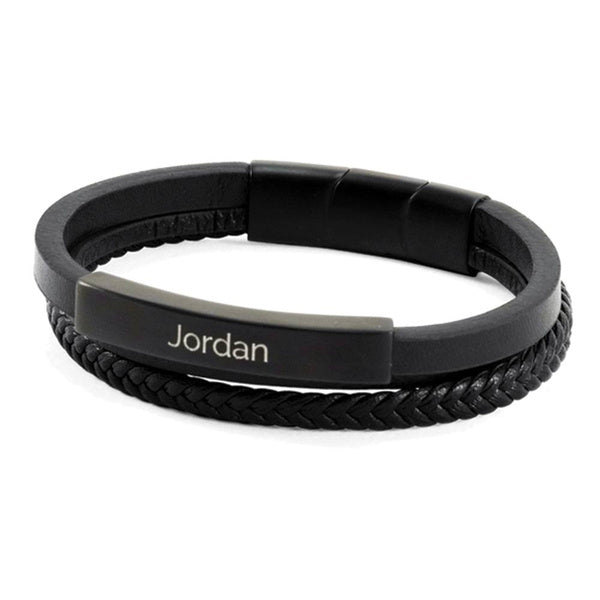 Triple Band Leather Bracelet, Onyx/Black Cremation Jewelry-Jewelry-Urns of Distinction-Afterlife Essentials
