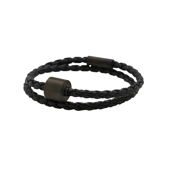 Black Braided Bracelet with Black Barrel, Large Cremation Jewelry-Jewelry-Urns of Distinction-Afterlife Essentials