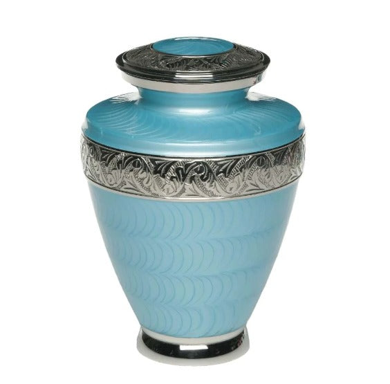 Brass Cremation Urn Enamel Overlay– Adult-Cremation Urns-Bogati-Light Blue-Afterlife Essentials